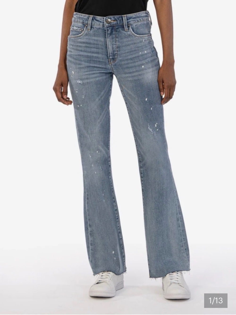 Kut from the Kloth Light Blue Raw Hem Jeans with Paint Splatter